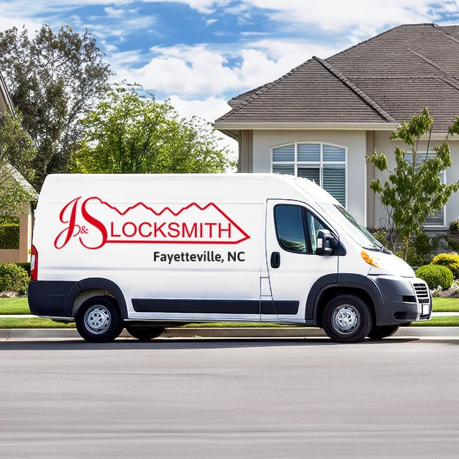 Locksmith service van outside house